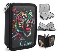 ROTKUSZ Trousse à 3 Compartiments, Trousse à Crayons Grande Capacité avec Fermeture, Motif Loup, Trousse Scolaire Enfants avec Plusieurs Compartiment, pour Enfants, Garçons, Filles, Adolescentes