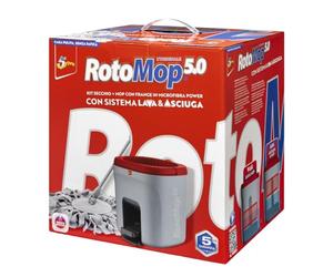 ROTOMOP 5.0 Kit seau + vadrouille avec franges en microfibre Power avec système lave et sèche