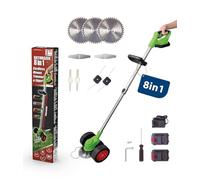 Genius Rotorazer Kit d'outils de jardin 8 en 1 23 pièces Débroussailleuse sans fil avec 2 batteries, profondeur de coupe réglable, 7 lames tranchantes, barre télescopique extensible, jardin