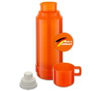 ROTPUNKT Bouteille isotherme de 1 l avec gobelet intégré - Verseuse isotherme de qualité supérieure fabriquée en Allemagne I Chaud jusqu'à 24 h et froid 36 h (Jesper 60, orange brillant)