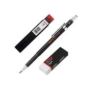 rOtring 300 Porte-mines | 2,0 mm | Rechargeable avec taille-crayon sous capuchon | 1 pièce avec gomme + lot de 2,0 mm graphite