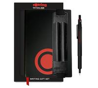 Coffret cadeau rOtring 600 BLK MP 0.5 avec étui à stylo en simili cuir et carnet | Portemine entièrement métallique | Noir | Prise crantée antidérapante et corps hexagonal