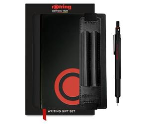 rOtring 600 Coffret cadeau porte-mine avec étui à stylo en simili cuir et carnet | Portemine entièrement métallique de 0.5mm | Noir | Prise crantée antidérapante et corps hexagonal