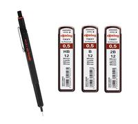 rOtring 600 Porte-mines | 0,5 mm | Porte-mine noir entièrement métallique | Lot de mines Tikky Hi-Polymer 0,5 mm, HB, B et 2B