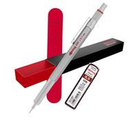 rOtring 600 porte-mines et étui en velours et 12 recharges | 0,5 mm | Porte-mine entièrement en métal argenté | Poignée moletée antidérapante et corps hexagonal