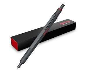 rOtring 600 Stylo à bille | Pointe moyenne | Encre noire | Corps entièrement métallique | Gris foncé | Prise crantée antidérapante et corps hexagonal | Rechargeable