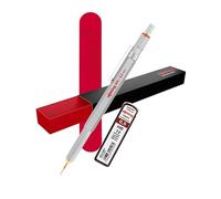 rOtring 800 Porte-mines 0,5 mm - Corps en métal argenté | Porte-mine rétractable de qualité supérieure avec pochette cadeau en velours rouge et mines supplémentaires | Outil de dessin technique