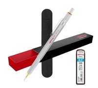rOtring 800 Porte-mines 0,7 mm Argent | Corps entièrement en métal | Comprend 12 mines HB + pochette en velours noir | Stylo de dessin rétractable de précision