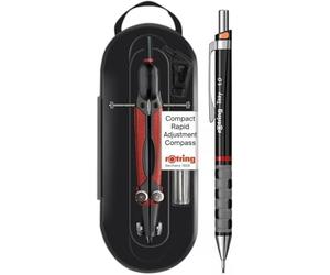 rOtring Boussole compacte à réglage rapide 360 mm | Comprend un porte-mine de 1 mm | Corps noir | Outil de dessin et de dessin de précision | Modèle S0676580