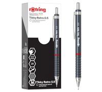 Rotring Crayons mécaniques rétro Tikky | 2B 0,5 mm | Corps gris | avec grip ondulé confortable | 12 unités