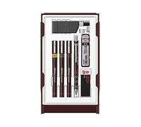 rOtring Set Master : Porte-mine 0.5 + 3 Isograph 0.2/0.3/0.5 mm + Gomme + mines HB + flacon encre 23 ml + compas + attache compas Marron