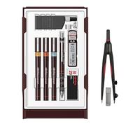 rOtring Isograph College Set avec stylos techniques 0,2/0,4/0,6 mm + porte-mine Tikky 0,5 + encre + gomme + boussole universelle - Kit de dessin et dessin rechargeable