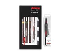 rOtring Isograph Junior Lot de 3 stylos à pointe fine 0,20 mm, 0,30 mm, 0,50 mm + accessoires avec boussole universelle compacte