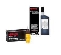 Rotring Isograph Plume de rechange 0,20 mm + flacon d'encre noire de 23 ml - Kit de dessin technique pour travaux de précision sur tableau de bord, vélin et papier calque - Encre pigmentée imperméable