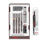 rOtring Isograph S0699370 Lot de 3 stylos techniques et porte-mines 0,20 mm, 0,30 mm, 0,50 mm et porte-mine 0,5 mm Accessoires avec boussole universelle compacte