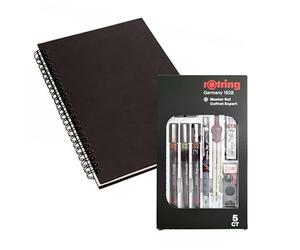 rOtring Isograph Technical Pen Master Set S0699420-3 Fineliners (0,10 mm, 0,30 mm, 0,50 mm), porte-mine (0,5 mm), boussole et accessoires, 10 pièces dans un étui | avec carnet