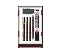 rOtring Set Collège, Porte-mine 0.5 + 3 Isograph 0.2/0.3/0.5mm + gomme + étui 12 mines HB + flacon encre 23 ml + attache compas Marron G