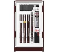 rOtring Set College: Porte-mine 0.5 + 3 Isograph 0.25/0.35/0.5mm + gomme + étui 12 mines HB + flacon encre 23 ml + attache compas Marron G