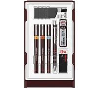 rOtring Set College : Porte-mine 0.5 + 3 Stylos Isograph 0.2/0.4/0.6mm + gomme + 12 mines HB + flacon d'encre 23 ml + attache compas Marron G
