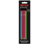 rOtring, Set de 4 Crayons en bois HB : Vert, Bleu, Rouge x 2 Assortiment