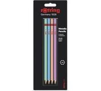rOtring, Set de 4 Crayons en bois Métalliques HB : Vert, Bleu, Orange et Rose Assortiment
