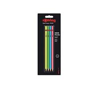 rOtring, Set de 4 Crayons en bois Neon HB : Vert, Bleu, Jaune et Rose