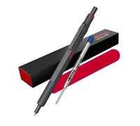 rOtring Stylo à bille 600 et étui en velours | Pointe moyenne | Encre noire | Stylo corps entièrement en métal | Pierre foncée | Poignée moletée antidérapante et corps hexagonal | Rechargeable |