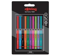 rOtring stylos-feutres à pointe fine | 0,4 mm | Stylos de couleurs pour l’écriture et le dessin | Emballage sans plastique | Couleurs assorties | Lot de 10