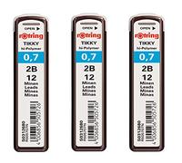 Rotring Tikky 2B Lot de 3 tubes de 36 mines pour porte-mines Hi-Polymer 0,7 mm