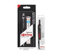 rOtring Tikky Ensemble de porte-mines | Code couleur 0,5 mm | Comprend 12 mines HB, une gomme et une boussole universelle | Crayon léger avec poignée pour dessiner, écrire et esquisser