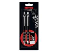 Rotring Tikky ensemble porte-mine, stylo bille et gomme | HB 0,5 mm | Encre bleue | Pointe moyenne (1,0 mm) | Corps noir | 12 mines incluses