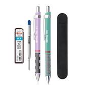 rOtring Tikky Lot de stylos à bille pastel et porte-mine à encre bleue (M), HB 0,7 mm, orchidée et bleu océan, trousse en velours + recharges