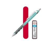 rOtring Tikky - Porte-mine pastel 0,7 mm - Bleu mer | Comprend 12 mines HB et une pochette en velours rouge | Prise en main confortable | Rechargeable | Fournitures scolaires et de bureau
