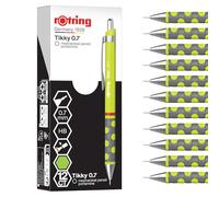 rOtring Tikky Portemine | Mine HB0,7 mm | Corps Vert citron| Léger avec prise caoutchoutée | 12 pièces