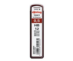 rOtring Tikky recharge de mines en super-polymère | 0,5mm HB | Lot de 12