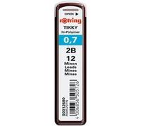 rOtring Tikky Recharge mines pour porte-mine, 0,7 mm - 2B, étui de 12 mines