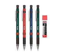 rOtring Visumax Porte-mines 0,7 mm + 24 recharges Super Polymer 2B - Lot de 4 crayons - Couleurs assorties - Gomme Twist Out - Grip caoutchouc