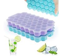 Rottay Lot de 2 bacs à glaçons en silicone - 37 compartiments - Avec couvercle - Plateau à glaçons empilable - Pour whisky, cocktails, jus, chocolat, bonbons (bleu + violet)