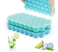 Rottay Lot de 2 bacs à glaçons en silicone - 37 compartiments - Avec couvercle - Plateau à glaçons empilable - Pour whisky, cocktails, jus, chocolat, bonbons (vert + bleu)