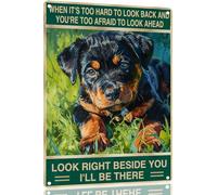 Rottweiler Affiche murale rétro en métal avec inscription « Right Beside You » pour intérieur et extérieur - Décoration de maison, bar, boutique, café, cadeau vintage - 30,5 x 40,6 cm