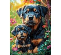 Rottweiler avec Son Chiot dans Le Jardin 1000 Pieces Casse-tête Famille en Carton sans Déformation Haute Qualité Peinture à l'huile Animaux et Plantes Difficulté Moyenne Activité Familiale Anti-Stre