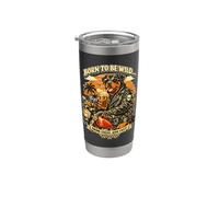 Rottweiler boire du café glacé sur moto DIGOR vintage Gobelet isotherme en acier inoxydable double paroi