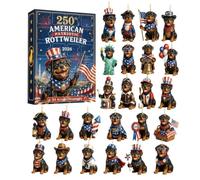 Rottweiler Calendrier de l'Avent 24 jours avec pendentif chien patriotique | Design acrylique 2D pour arbre, voiture, porte-clés et sac à dos - Cadeau quotidien pour les amoureux des chiens en