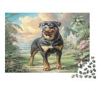 Rottweiler Chien Puzzle 1000 Pièces Papier Puzzle pour Adultes Jardin Tropical Jeu de Puzzle 1000 Pièces Détente Décoration Maison Cadeau 38x26cm/1000pcs