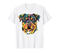 Rottweiler Géométrique Pop Art Gros Plan Portrait Chiot Face T-Shirt Graphique avec Valeur, Homme, Blanc, S