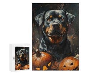 Rottweiler Halloween Portrait Puzzle 1000 Pièces Educa Jouet en Bois Cadeau Unique Décoration Intérieure Jeu Éducatif Challenge Toy Adultes Et Enfants À Partir De 14 Ans 300 PCS