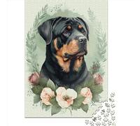 Rottweiler Lot de 1000 puzzles en bois rectangulaires en bois pour les grandes familles, pour adultes et adolescents, 1000 pièces (75 x 50 cm)