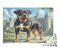Rottweiler Papier Premium Rottweiler par Les ruines d’Un château au Coucher du Soleil Puzzle à Faire soi-même Jeu Familial Amusant 52x38cm/1000 pièces