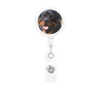 Rottweiler - Porte-badge rétractable en forme de chien avec pince crocodile - Porte-badge léger et rétractable - Porte-badge amusant pour infirmières, enseignants, employés de bureau