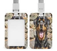 Rottweiler - Porte-badge transparent en forme de tête de langue de chien avec lanière amovible - Pochette verticale en plastique rigide pour sécuriser les cartes d'identité de travail, cartes de